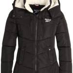 Reebok Giacca invernale da donna, pesante, trapuntata, con cappuccio foderato in sherpa, giacca da sci da donna (S-XL), nero, Large