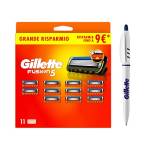 Gillette Fusion 5 LAMETTE DA BARBA, 11 RICAMBI da 5 lame, Rasatura Scorrevole con Striscia Lubrificante, Fino a 1 Mese di Rasatura con 1 Lametta + PENNA INCLUSA