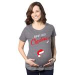 Crazy Dog Tshirts - Bumps First Christmas Maternity Shirt Funny Merry Tee for New Pregnant Family (Dark Heather Grey) - L - Divertente Magliette di maternità