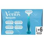 VENUS Gillette Smooth Rasoio Da Donna + 6 Lamette Di Ricambio Con 3 Lame Che Seguono Le Curve Circondate Cuscinetti Protettivi