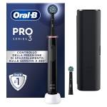 Oral-B Spazzolino Elettrico Ricaricabile Pro 3 3500N, Sensore di Pressione Luminoso, Batteria a Lunga Durata, 2 Testine, 1 Spazzolino Elettrico, 1 Custodia Viaggio, Nero, Idea Regalo