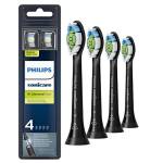 Testine di ricambio originali Philips Sonicare DiamondClean, HX6064/95, tecnologia BrushSync, colore nero, 4 pezzi