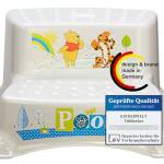 KINDERWELT bianco perla Premium sgabello a due gradini Disney Winnie the Pooh sgabello stabile per bambini con funzione antiscivolo bianco perla con grana unica piacevole effetto glitter individuale