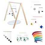 Set of 5 Montessori inspired mobiles with gym holder - Black and white mobile, Gray Gobbi, Dancers, Octahedron, Rainbow. Montessori mobile. Baby mobile. Hanging mobile. Crib toy.