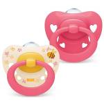 NUK Signature ciuccio | 6-18 mesi | Calma il 95% dei bambini | Succhietti a forma di cuore in silicone senza BPA | Custodia compresa | Cuori rosa | 2 pezzi