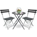 SUNMER, Set da 3 pezzi con tavolino e sedie da bistrot in metallo, pieghevoli, per giardino, patio, balcone o sala da pranzo, colore: grigio