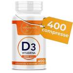 Vitamina D 2000 UI 400 compresse ALTO DOSAGGIO (oltre 1 anno di scorta) VITAMINA D3 al supporto di sistema immunitario, muscoli, denti, ossa