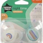 Tommee Tippee Night Time Glow in the Dark Soothers, Symmetrical Orthodontic Design, BPA-Free Silicone, 6-18 Months, Pack of 2 Dummies, Assorted