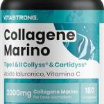 COLLAGENE MARINO 2000mg BREVETTATO - Tipo 1&2 Collyss® & Cartidyss® - 180 Compresse - Collagene Marino con Acido Ialuronico - con Vitamina C - Formula Efficace - Qualità Premium - Vitastrong