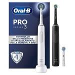 Oral-B Spazzolino Elettrico Ricaricabile Pro 3 3900, Sensore di Pressione Luminoso, Batteria a Lunga Durata, 3 Testine, 2 Spazzolini Elettrici, Nero e Bianco, Idea Regalo