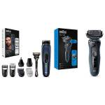 Braun Regolabarba Tagliacapelli Uomo, Rasoio Elettrico Barba e Capelli, 10-in-1 Styling Kit & Series 5 Rasoio Elettrico Barba, EasyClean, Wet&Dry, Ricaricabile, Blu