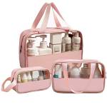 GOLIKEE Confezione da 3 sacchetti per il trucco, borsa cosmetica da viaggio con manico a cerniera borsa da toilette impermeabile organizer portatile set di borse per donne e ragazze.., Rosa