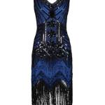 Ro Rox Gloria Vestito Anni 20 Donna della Falda Stile Vestiti Anni 20 Charleston Gatsby Party, Blu, 40