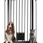 Bettacare Cancello per Animali con Sportello Bloccabile per Gatti, 75cm - 84cm, Nero, Altezza di 104cm, Barriera di Sicurezza Extra Alta per Cani con Sportello per Gatti