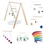 Set of 5 Montessori inspired mobiles with gym holder - Black and white mobile, Purple Gobbi, Dancers, Octahedron, Rainbow. Montessori mobile. Baby mobile. Hanging mobile. Crib toy.