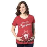 Crazy Dog Tshirts - Maternity Bumps First Christmas Ornament New Baby T Shirt Pregnancy Tee for Mom (Heather Red) - L - Divertente Magliette di maternità