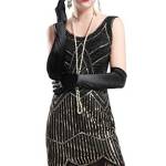 BABEYOND, abito da donna, in stile flapper, moda anni 20, stile Art Deco, decorato con frange e paillettes, per feste in maschera e serate, stile vintage Grande Gatsby Nero XXXL