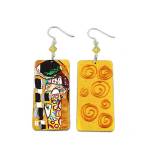 Orecchini dipinti a mano – IL BACIO DI KLIMT - Orecchini pendenti da donna, Gioielli in legno dipinti a mano, Gancio in argento, Made in Italy, Bijoux da donna decorati, Lavorazione Artigianale