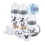 NUK Disney First Choice+ - Set primo anno, 6-18 mesi, controllo della temperatura, 2 bottiglie da 300 ml, 1 tazza per studenti, 2 ciucci, 2 tettarelle, sfiato anti-coliche, senza BPA, Topolino, 7