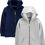 Simple Joys by Carter's 2-Pack Fleece Full Zip Hoodies Fashion, Grigio/Blu Marino, 6-9 Mesi (Pacco da 2) Bimbo