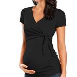 Glampunch - Camicia premaman da donna a maniche lunghe, scollo a V, per comformazione, carino - Nero - M