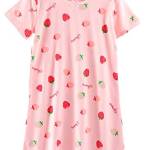 ABClothing Camicia da Notte a Maniche Corte in Cotone Motivo Fragola e Anguria per Ragazze Bianco Rosa Fragola Rosa 13-14 Anni