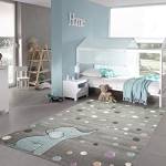 Tappeto per Bambini Elefante Tappeto per Bambini con Pois in Grigio Blu Größe 120x170 cm