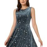 Allegra K Costume da donna di Halloween lucido con stampa di stelle senza maniche Swing Mini abito in velluto, grigio, M