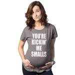 Crazy Dog Tshirts - Maternity Kicking Me Smalls Funny T Shirt Pregnancy Announcement Novelty Tee (Dark Heather Grey) - XL - Divertente Magliette di maternità