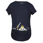 Crazy Dog Tshirts - Maternity Peeking Women Warrior Superhero Pregnancy Shirt (Navy) - XXL - Divertente Magliette di maternità