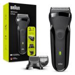 Braun Series 3 Rasoio Elettrico Barba Shave&Style 300BT 3-In-1, Regolabarba di Precisione, 5 Pettini, Ricaricabile, senza Fili, Nero