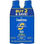 Coppertone Sport - Crema solare ad effetto continuo, spray, ad ampio spettro SPF 50, flacone da 156 ml, confezione doppia