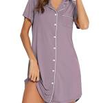 Senert Camicia da notte per le donne camicia da notte a maniche lunghe corta pigiama boyfriend button down pigiama abito S-XXL, Manica corta-viola, XXL