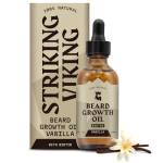 Striking Viking Olio per la crescita della barba con biotina - Olio per la barba ispessente e condizionante - di derivazione naturale per i peli del viso per gli uomini Vaniglia, 2 fl oz