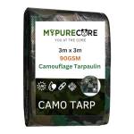 MYPURECORE - Telone mimetico multiuso per campeggio, pesca, bird watching e giardino, impermeabile, protezione UV per riparo dalla pioggia, telo di fondo, tenda e rimorchio (3 m x 3 m)