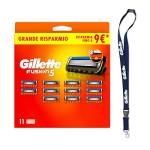 Gillette Fusion 5 LAMETTE DA BARBA, 11 RICAMBI da 5 lame, Rasatura Scorrevole con Striscia Lubrificante, Fino a 1 Mese di Rasatura con 1 Lametta + LACCETTO COLLO INCLUSO