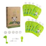 Smile&Green Sacchetti per Alimenti Riutilizzabili per Bambini (Set di 10 Pezzi) – Porta Pappa da Viaggio Eco Senza BPA, Richiudibili, Ermetici – Bustine Cibo Lavabili – Con Accessori