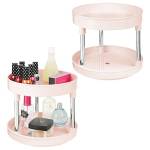 mDesign Set da 2 organizzatore trucchi girevole – Elegante organizer cosmetici per creme, trucchi e medicinali – Vassoio portaoggetti rotondo su due livelli per bagno e cucina – rosa e argento