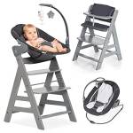 Hauck Alpha Plus Newborn Set Deluxe - Seggiolone evolutivo dalla Nascita - Sedia Bambini con Sdraietta Dondolo Neonati Reclinabile e Cuscino - Grigio