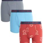 Lucky Brand Intimo da uomo - Boxer casual elasticizzati (confezione da 3), Grigio/Stampa/Blu, Large