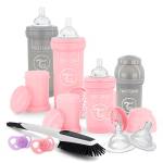 Twistshake Newborn Starter Set di Biberon, 9 st - 4x Anticolica Biberon, 2x Succhietti, 2x Grande Tettarelle, 1x Scovolino per Bottiglie, 0+ Mesi, Ragazza