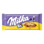 Milka Tuc Tavoletta di Cioccolato al Latte Ripieno di Biscotti Tuc, 100% Latte Alpino, Cacao Sostenibile, 87g, 1 pezzo [L'imballaggio può variare]