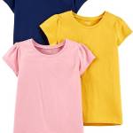 Simple Joys by Carter's Short-Sleeve Shirts And Tops, Pack of 3 Camicia, Blu Marino/Giallo Senape/Rosa, 4 Anni (Pacco da 3) Bambina