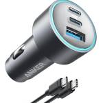 Caricabatterie da auto USB-C Anker, caricabatterie rapido compatto 3 porte 67 W, adattatore auto 535 con PIQ 3.0 per iPhone 14, Galaxy S23, MacBook Pro, iPad Air e altro (cavo da USB-C a C incluso)