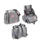 Booster Bag Stars, Seggiolone da Viaggio Portatile, Morbido e Imbottito, Portatile, Convertibile in Zaino 2 in 1, Unisex, Grigio/Rosa