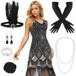 PLULON Abito stile Flapper anni '20 Costume da Gatsby ruggente anni '20 con accessori anni '20