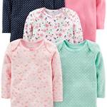 Simple Joys by Carter's 5-Pack Long-Sleeve Bodysuit Body, Blu Marino Pois/Rosa/Verde Menta/Farfalle/Floreale, 18 Mesi (Pacco da 5) Unisex-Bimbi