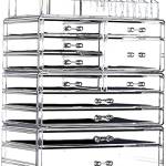 Cq acrylic Organizer trasparente per trucchi, per la cura della pelle, grande espositore per cosmetici, impilabile, con 11 cassetti, set da 4