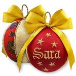 Crociedelizie, pallina di Natale personalizzata 8 cm nome ricamato decorazione natalizia personalizzabile rosso e lurex oro dorato idea regalo scatola inclusa spedizione gratuita