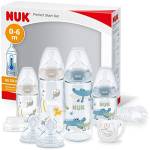 NUK Perfect Start First Choice+ set biberon | 0-6 mesi | 4 bottiglie con controllo della temperatura, succhietto, spazzola per biberon | Senza BPA | coccodrillo blu | 10 pezzi